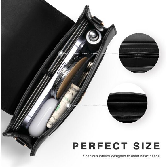 Black Envelope Clutch Purse for Women - Evening Handbag with Detachable Chain, P - Picture 3 of 7